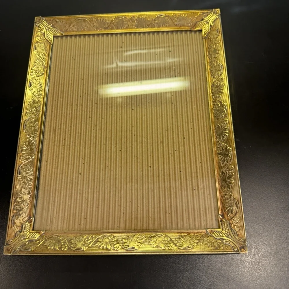 Vtg 8x10 Floral Pierced Brass Picture Photo Frame Ornate Gold Metal Hollywood